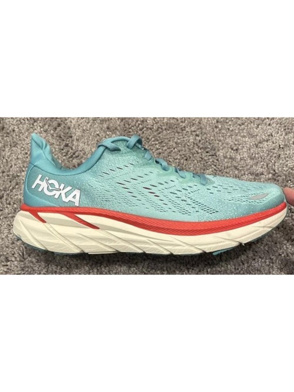 Hoka One One Clifton 8 Shoes Womens 9.5 B Blue White Running Sneakers